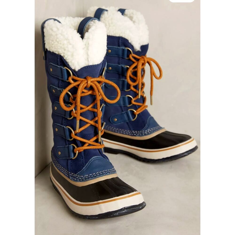 Anthropologie 7.5 Sorel Joan of Ark Tall Snow Boots Waterproof Suede Navy Blue
